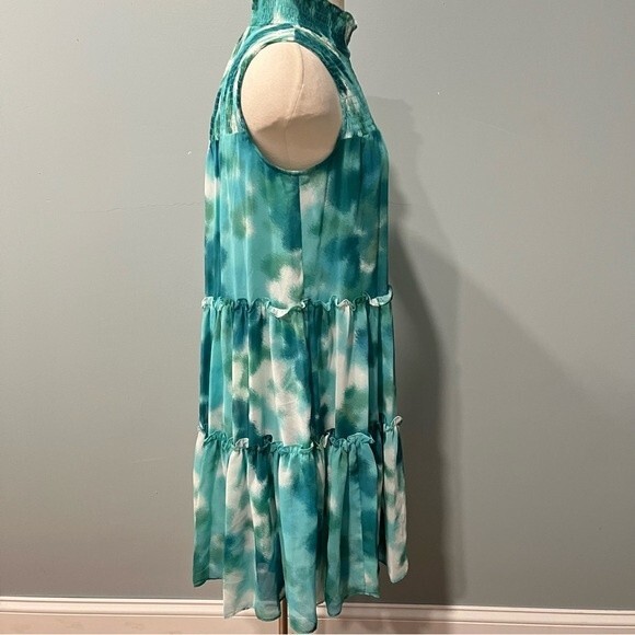 NWT Taylor Tie-Dye Smocked Bodice Mock Neckline Sleeveless Trapeze Dress Size M - Picture 5 of 13